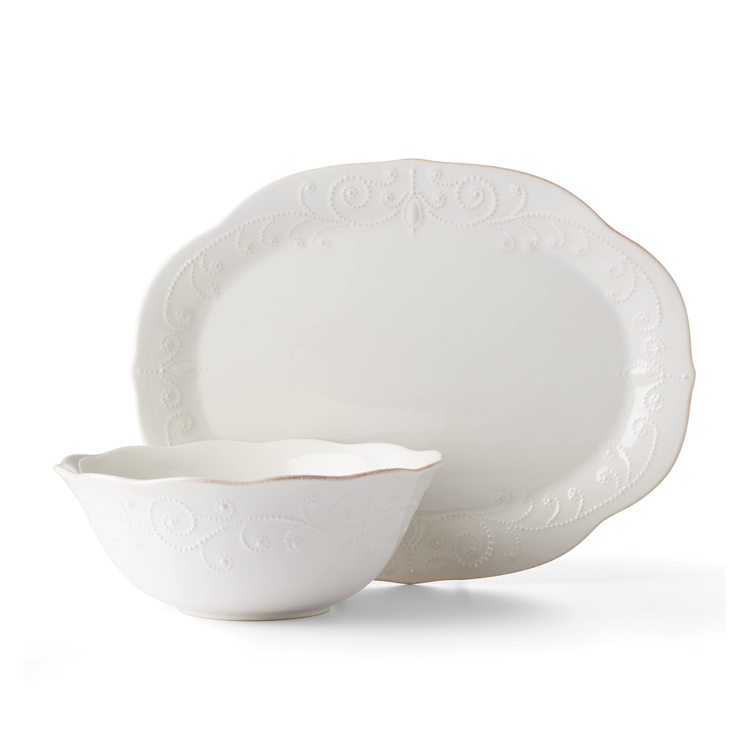 Lenox French Perle 2Pc Serveware Bundle, 7.94, White