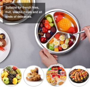 XCELLENT GLOBAL XG 2 Pack Stainless Steel Divided Plates Trays,3 Sections Thickened Round Plate Divided Snack Tray Perfect for Party,Picky Eaters HG656