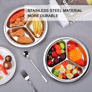 XCELLENT GLOBAL XG 2 Pack Stainless Steel Divided Plates Trays,3 Sections Thickened Round Plate Divided Snack Tray Perfect for Party,Picky Eaters HG656