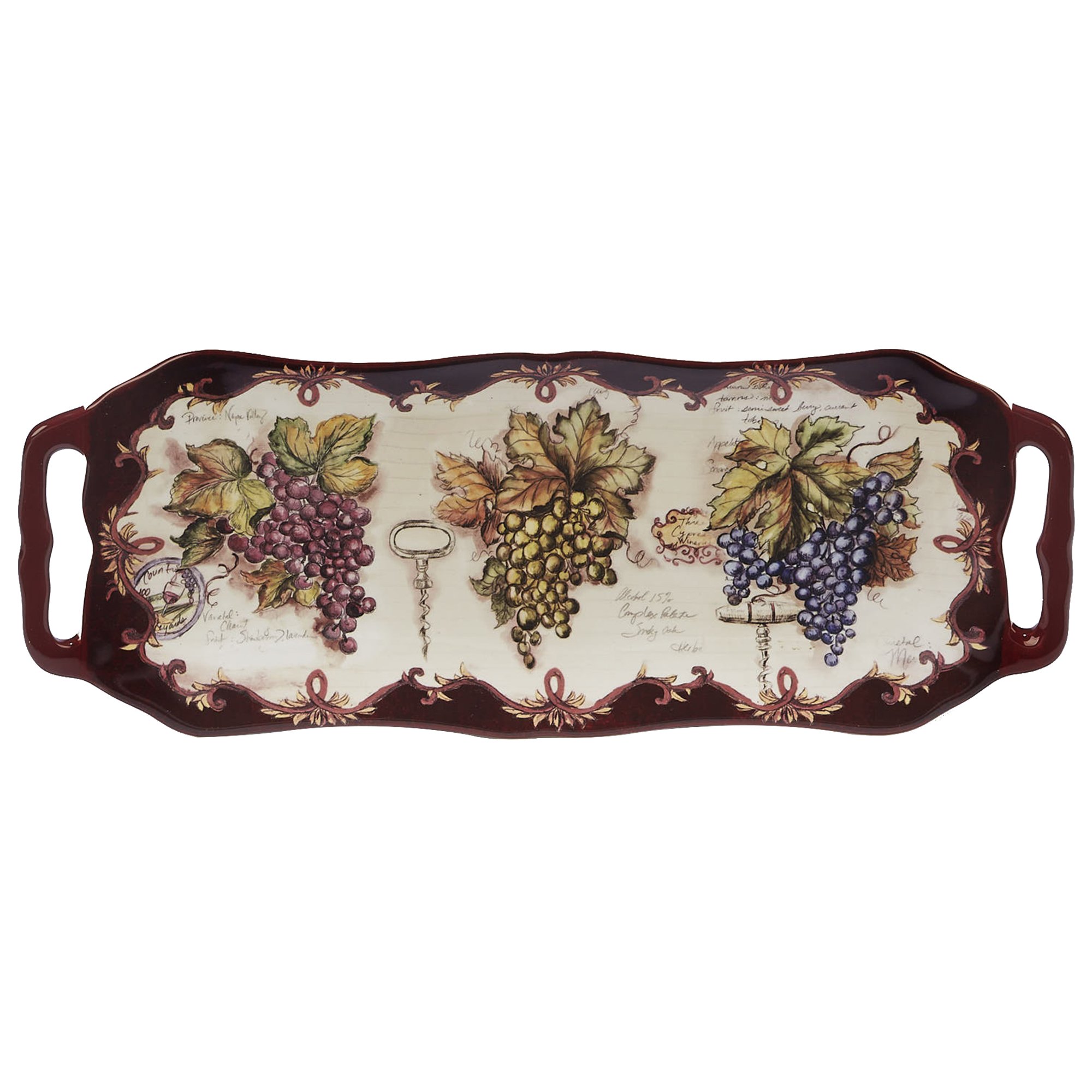 Certified International Corp Vintners Journal Rectangular Platter with Handles 16" x 6.25", Multicolor