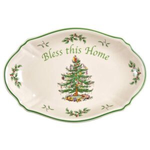 spode christmas tree bless this home tray 11 inch l x 7 inch w