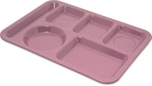 carlisle foodservice products plastic meal tray left-handed heavyweight lunch tray with 6-compartments for schools, cafeterias, and dining halls, melamine, 14 x 10 inches, rose granite
