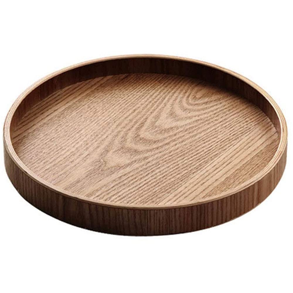 Beilay LC-1904N 25x25x2.7cm Bamboo Wood Natural Serving Tray, Raised Edge, Food Tray,Cut-Out Handles Round