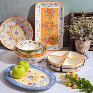 Laurie Gates by Gibson Hand Painted Tierra Mix and Match Dinnerware Set, Rectangular Platter (14.8" X 8.5"), Assorted