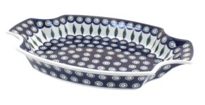 blue rose polish pottery peacock large serving tray