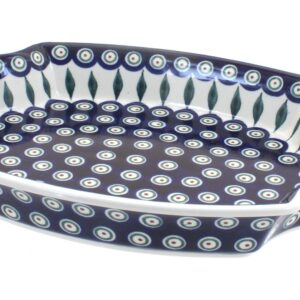 Blue Rose Polish Pottery Peacock Large Serving Tray