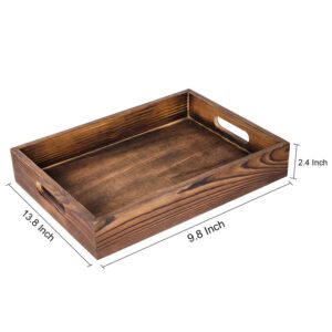 Liry Products Rustic Brown Wood Food Serving Tray Cutout Handles Breakfast in Bed Coffee Wine Rectangular Ottoman Nesting Crate Tabletop Storage Box Desktop Document Holder Party Office Home Kitchen