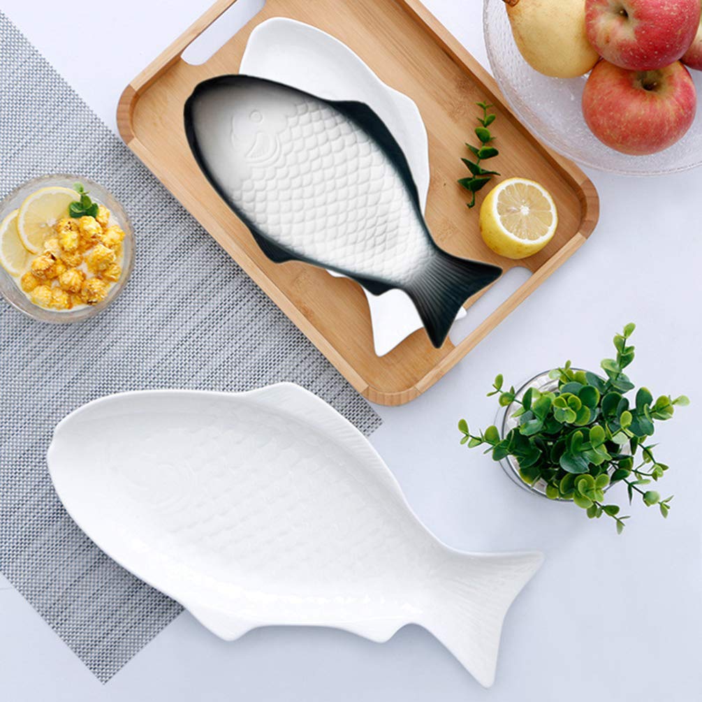 Healeved Ceramic Steaming Plate Porcelain Serving Trays Ceramic Sushi Dish Porcelain Small Fish Platter Dessert Trays Ceramic Fish Dish Japanese Snacks Decor Creative Plate Jewelry Food