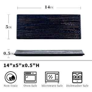 Uaral Serving Platter Ceramic Flat Tray-14 inch Large Serving Plate for Party,Sushi,Appetizer,Vegetable,Salad,Set of 2, (Midnight Blue)