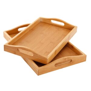 winiaer trays for eating, 2 pack bamboo serving tray with handles, breakfast tray for eating on bed food dinner parties restaurants, 2 size