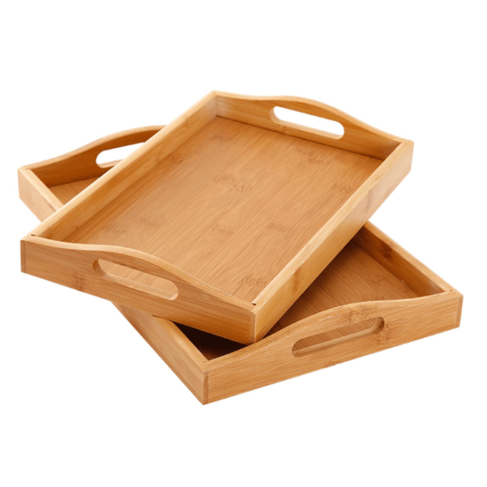 WINIAER Trays for Eating, 2 Pack Bamboo Serving Tray with Handles, Breakfast Tray for Eating On Bed Food Dinner Parties Restaurants, 2 Size