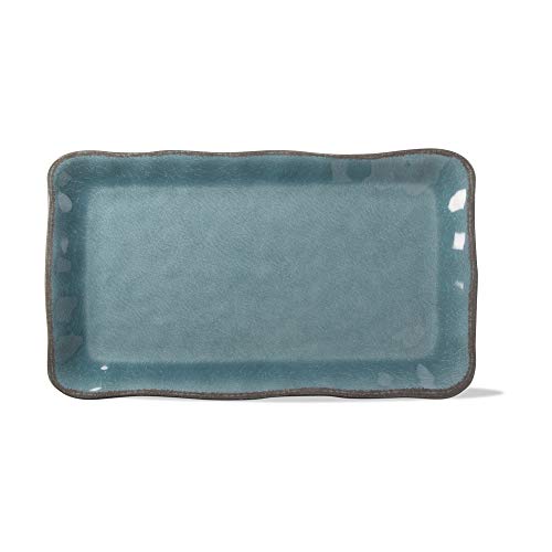 Trade Associate Group 17L in. x 11W in. Veranda Cracked Glazed Solid Wavy Edge Melamine Plastic Serveware Dinnerware Platter Dishwasher Safe Indoor Outdoor Rectangle Aqua Blue Aqua Blue