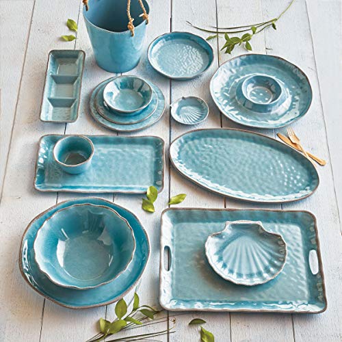 Trade Associate Group 17L in. x 11W in. Veranda Cracked Glazed Solid Wavy Edge Melamine Plastic Serveware Dinnerware Platter Dishwasher Safe Indoor Outdoor Rectangle Aqua Blue Aqua Blue