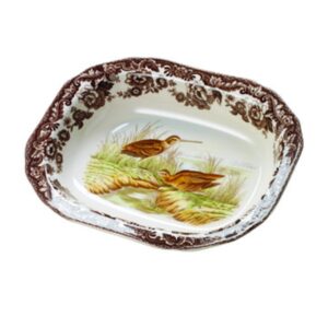 spode woodland open vegetable dish with snipe motif | 9.5" serving dish for thanksgiving, dinner parties, and other events | made from fine porcelain | microwave and dishwasher safe