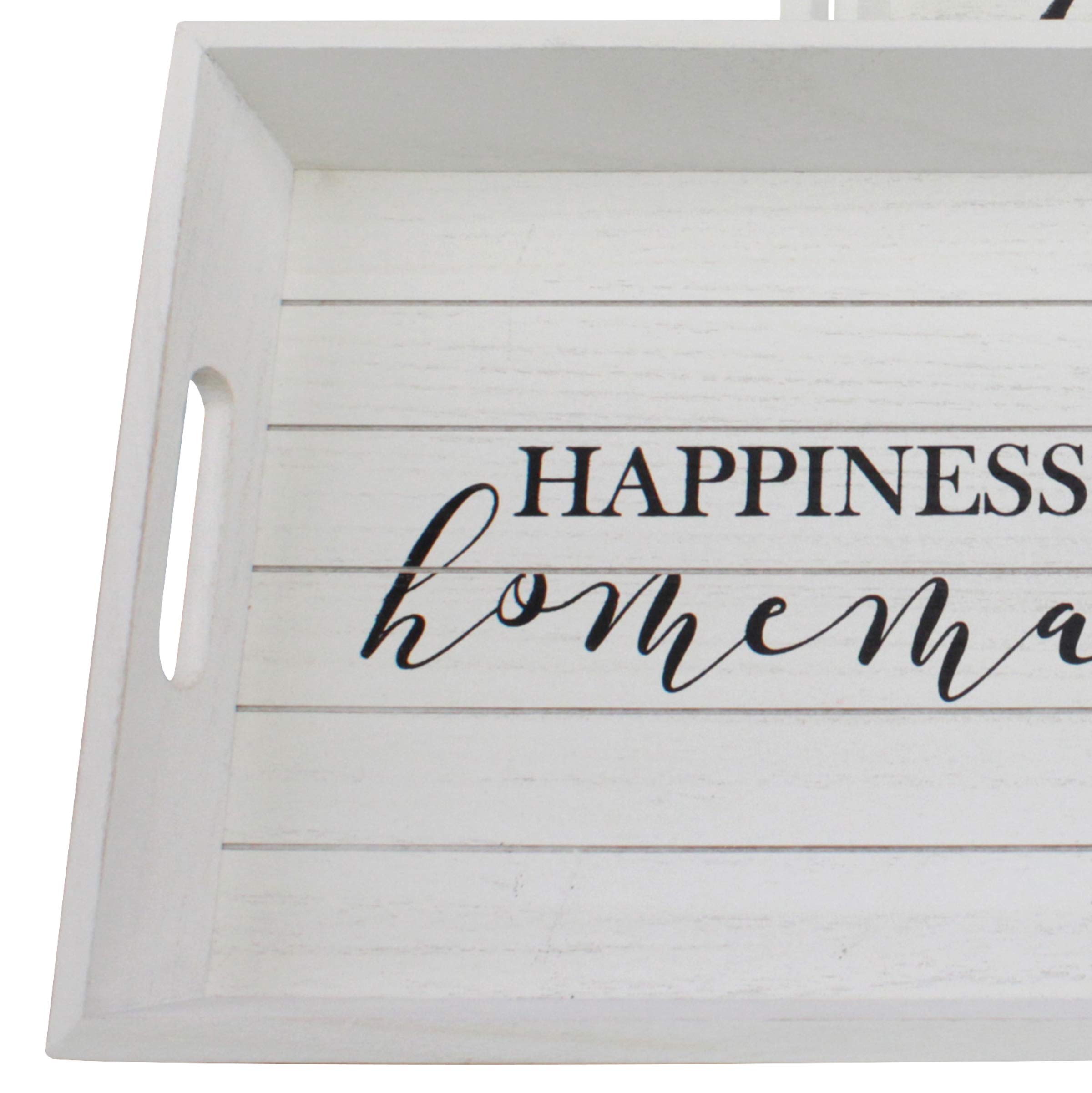 Stonebriar Decorative Rectangle Worn White Wooden Happiness is Homemade Tray Set with Handles