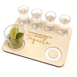 Take Everything with a Grain of Salt and a Shot of Tequila - Funny Serving Platter - Shot Platter