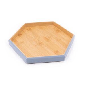 serving tray hexagon large decorative tray, 12" seasoning organizer for kitchen, candle holder tray, bread plates, food tray platter, fruit trays, dinner plates by tessie & jessie (blue, small)