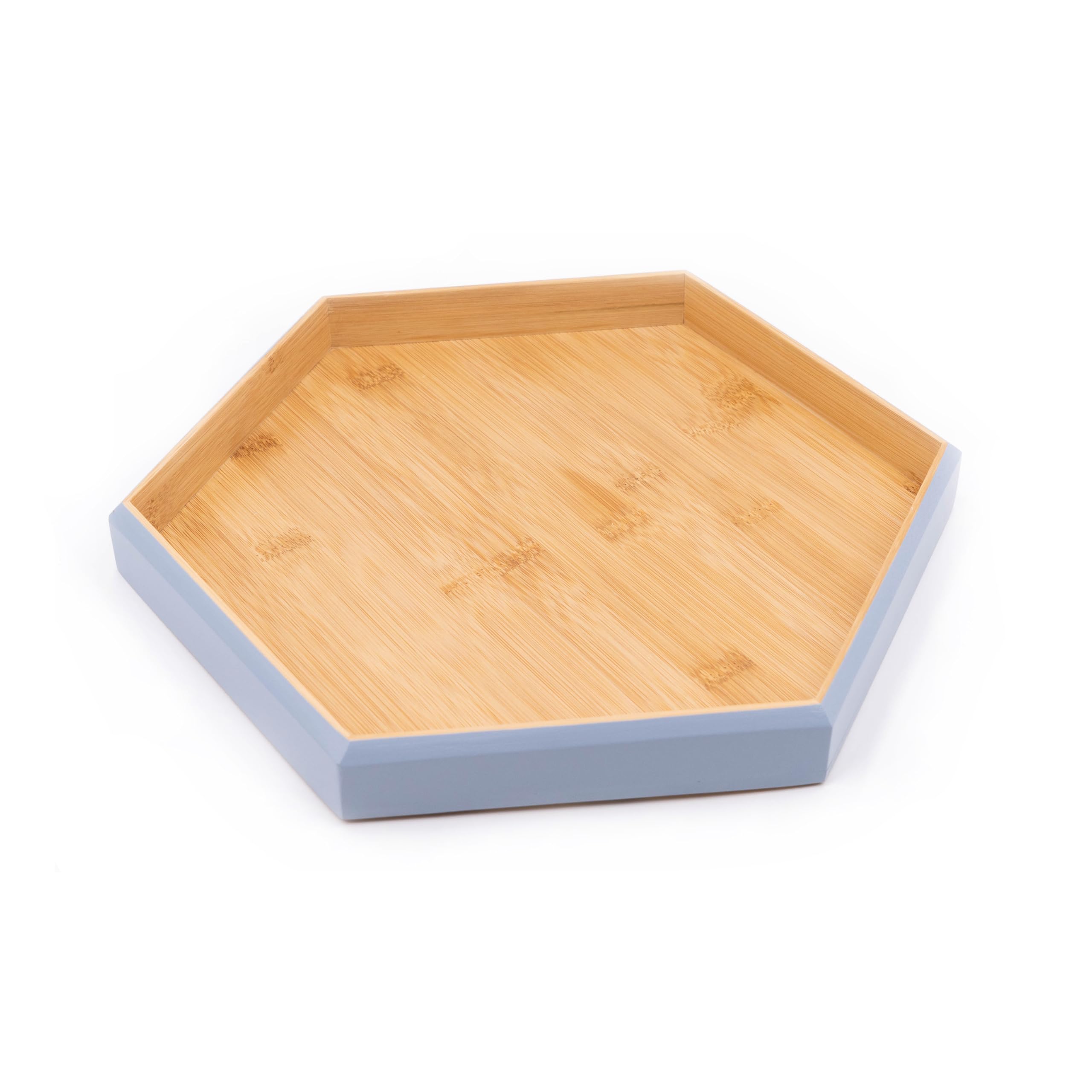 Serving Tray Hexagon Large Decorative Tray, 12" Seasoning Organizer for Kitchen, Candle Holder Tray, Bread Plates, Food Tray Platter, Fruit Trays, Dinner Plates by Tessie & Jessie (Blue, Small)