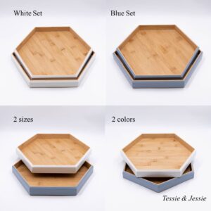 Serving Tray Hexagon Large Decorative Tray, 12" Seasoning Organizer for Kitchen, Candle Holder Tray, Bread Plates, Food Tray Platter, Fruit Trays, Dinner Plates by Tessie & Jessie (Blue, Small)