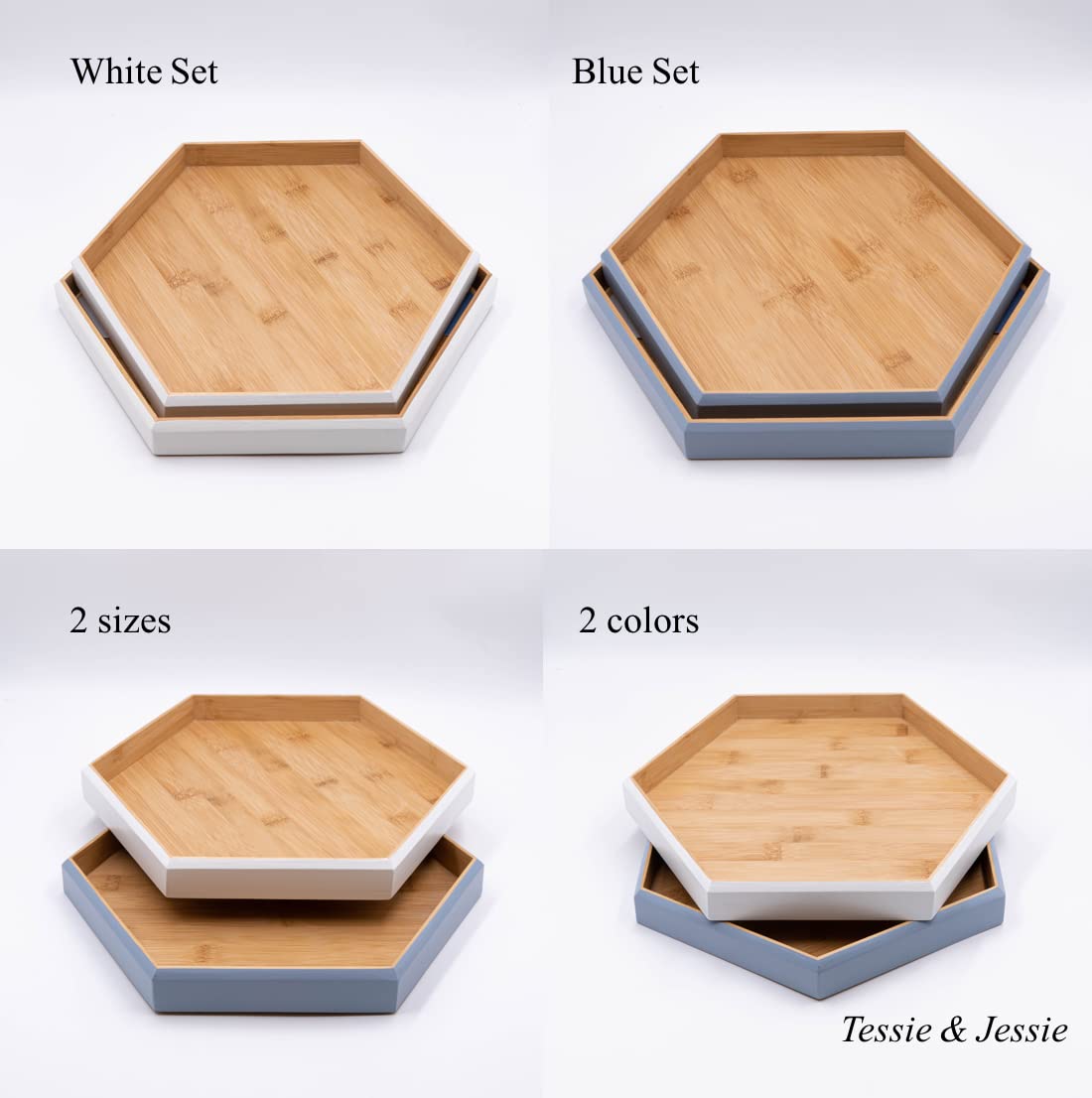 Serving Tray Hexagon Large Decorative Tray, 12" Seasoning Organizer for Kitchen, Candle Holder Tray, Bread Plates, Food Tray Platter, Fruit Trays, Dinner Plates by Tessie & Jessie (Blue, Small)