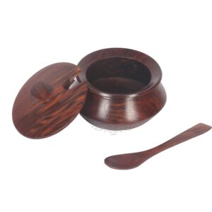 Creation India Craft Wooden Jar Set with Tray and Spoon, 50 ml, 2-Pieces,Indian Rosewood, Refreshner Box Table Top for Dinning Table