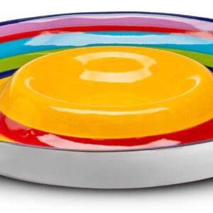 KooK Ceramic Chip & Dip Platter, Large Divided Serving Dish for Parties, Round Tray for Snacks and Appetizers, with Bowl for Dips, Dishwasher Safe, Hand-painted, Multicolor, Tinga Collection, 13 Inch