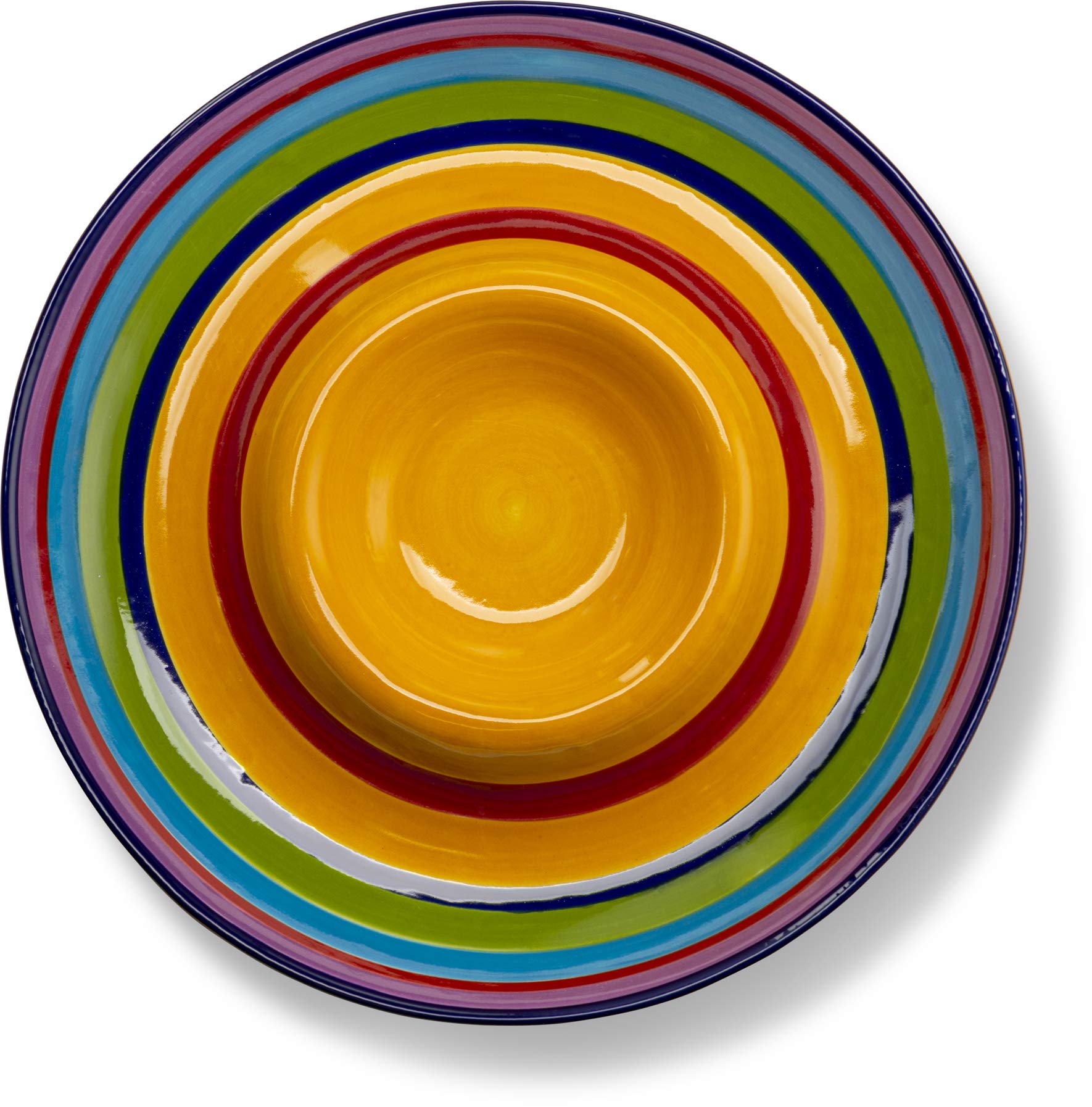 KooK Ceramic Chip & Dip Platter, Large Divided Serving Dish for Parties, Round Tray for Snacks and Appetizers, with Bowl for Dips, Dishwasher Safe, Hand-painted, Multicolor, Tinga Collection, 13 Inch