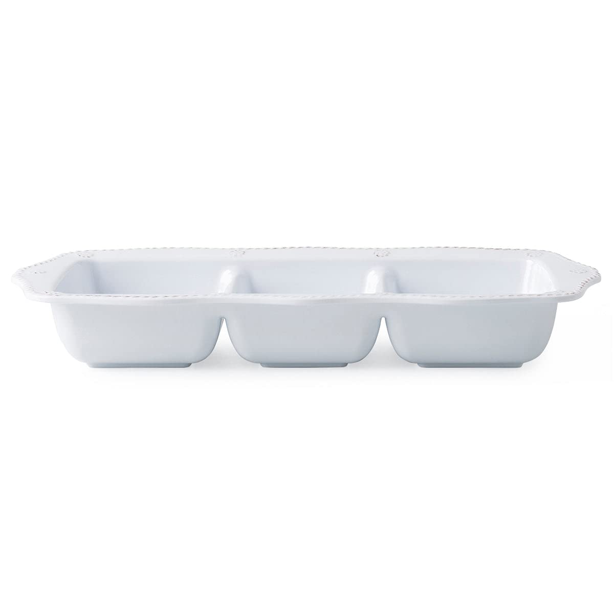 Juliska Berry & Thread Melamine 3-Section Server - Whitewash, Melamine Serving Tray - Unbreakable, White Melamine, Decorative Embossed Melamine Serving Tray with Handles