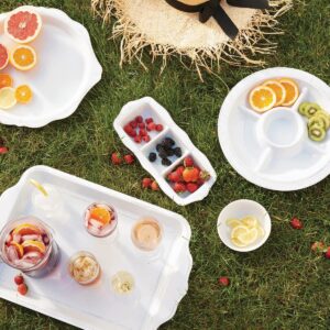 Juliska Berry & Thread Melamine 3-Section Server - Whitewash, Melamine Serving Tray - Unbreakable, White Melamine, Decorative Embossed Melamine Serving Tray with Handles