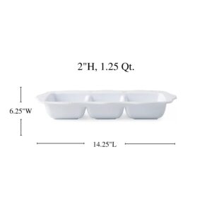 Juliska Berry & Thread Melamine 3-Section Server - Whitewash, Melamine Serving Tray - Unbreakable, White Melamine, Decorative Embossed Melamine Serving Tray with Handles