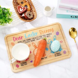 Whaline Easter Cookie Plate Dear Easter Bunny Wooden Cookie Tray Easter Egg Carrot Drink Wooden Treat Plate Rectangle Easter Tray Bundle for Easter Gifts Decoration Supplies, 11.8x7.8 Inch