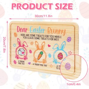 Whaline Easter Cookie Plate Dear Easter Bunny Wooden Cookie Tray Easter Egg Carrot Drink Wooden Treat Plate Rectangle Easter Tray Bundle for Easter Gifts Decoration Supplies, 11.8x7.8 Inch