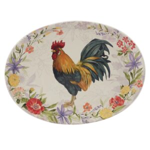 certified international floral rooster oval platter 16" x 12", multicolor