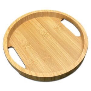 bam&boo natural bamboo serving tray circular modern with handles — food, storage, decor for breakfast, parties, weddings, picnics — (9”)