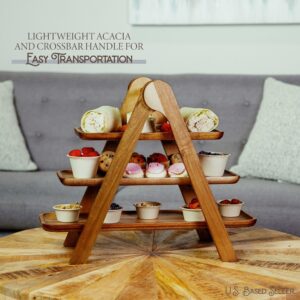 Creekview Home Emporium Wooden Ladder Tiered Tray Serving Platter - A-Frame Farmhouse Tiered Tray Cupcake Display Stand