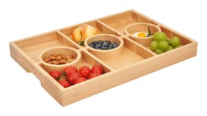 spiretro wood serving board, small sectioned fruit snack platter, food, charcuterie, dessert, vegetable appetizer serving tray, cheese board, decorative party charger plate,16.5” x 11” _beige