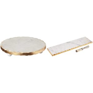 mud pie marble trivet, 1 1/4" x 8 1/2" dia, gold and mud pie - 40700003 mud pie marble and gold edge hostess set serving platter, one size, white