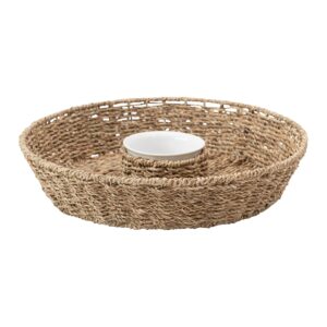 creative co-op hand-woven seagrass basket with 6 oz. ceramic chip & dip bowl, natural