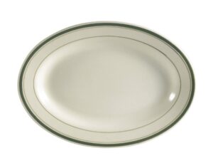 cac china gs-12 10-3/8-inch by 7-1/8-inch greenbrier green band stoneware oval platter, american white, box of 24