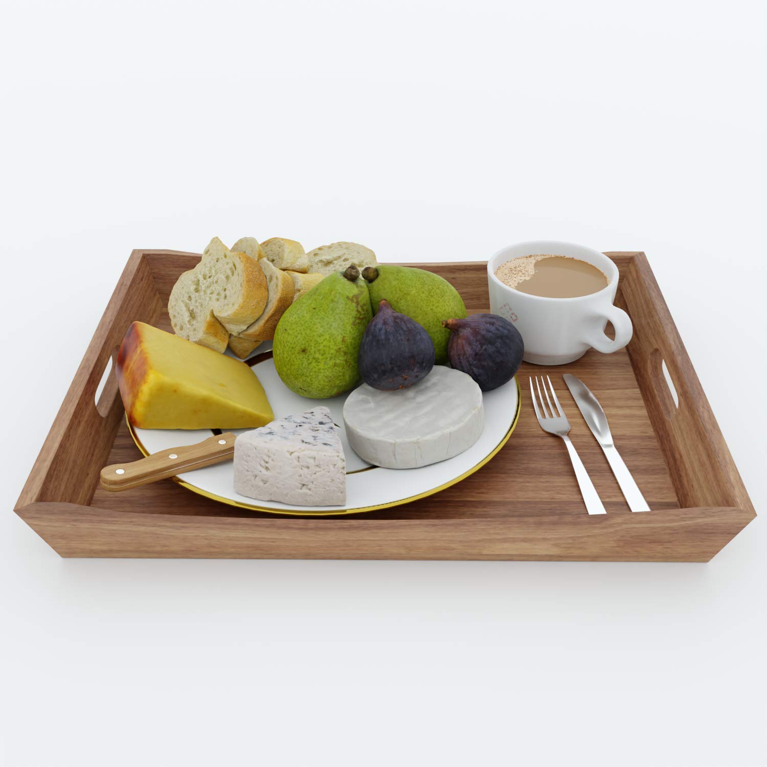 Rustic Wood Serving Tray Set of 3 - Large Serving Tray with Handles - Wood Tray - Coffee Table Tray - Food Tray - Wooden Tray - Ottoman Tray Large Great for Coffee & Food (Acacia Wood Trays)