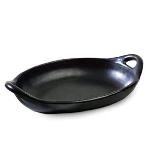 toque blanche authentic chamba black clay oval platter - clay serving platter with handles - serving platters and trays for parties - 12"