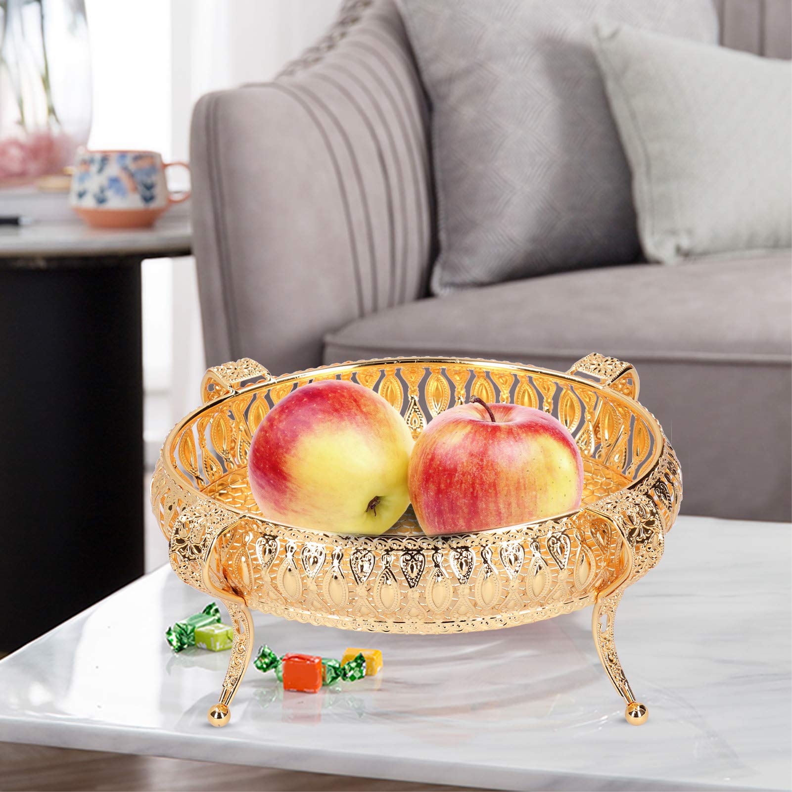 Tomotato Fruit Tray, European Style Fruit Tray Zinc Alloy Fruit Plates Decorative Food Dessert Storage Plate Snack Storage Dish for Home Kitchen