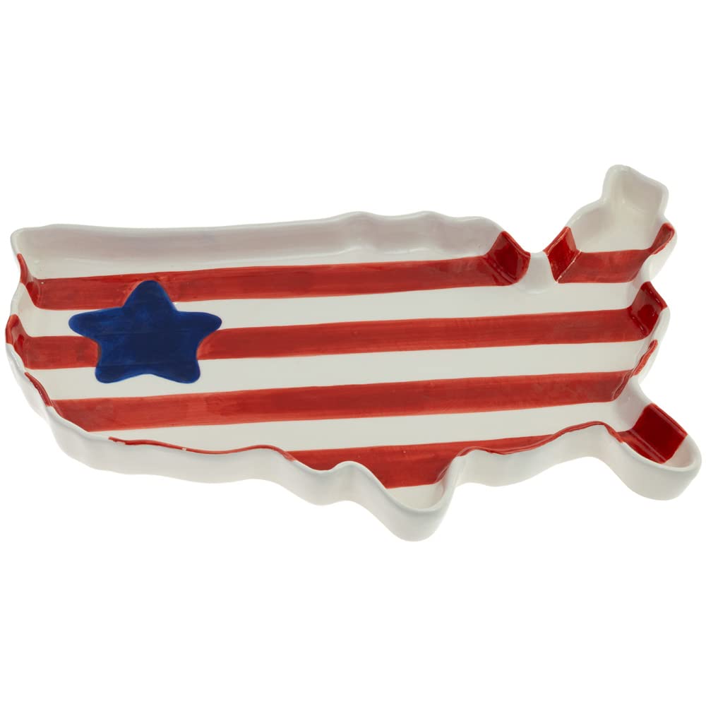 Boston International Serving Platter Patriotic Americana 4th of July Ceramic Tableware, 12 x 7.5-Inches, USA Flag