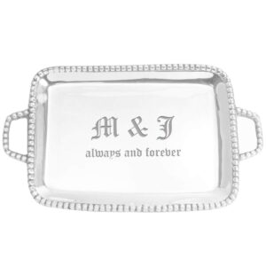 personalized pearl serving tray- handcrafted, rectangular silver tray, tray for whiskey decanter, candle sticks, vanity set, perfume tray, and serving appetizer serving plates