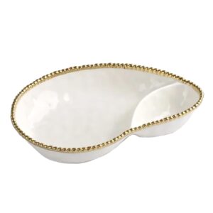 pampa bay titanium-plated porcelain 2 section serving piece, 13.8 x 9 inch, gold/white tone, oven, freezer, dishwasher safe