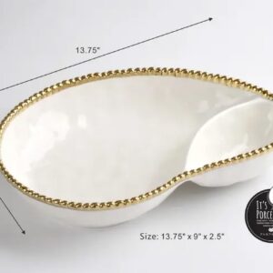 Pampa Bay Titanium-Plated Porcelain 2 Section Serving Piece, 13.8 x 9 Inch, Gold/White Tone, Oven, Freezer, Dishwasher Safe