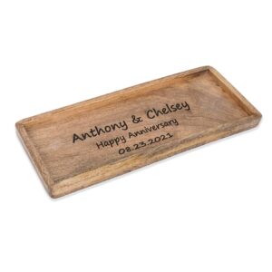 personalized wooden serving platters - custom wood serving tray with raised edges - decorative rectangular wooden trays for food, fruits, snacks, appetizers, and home parties - 12" x 5" x 0.75"