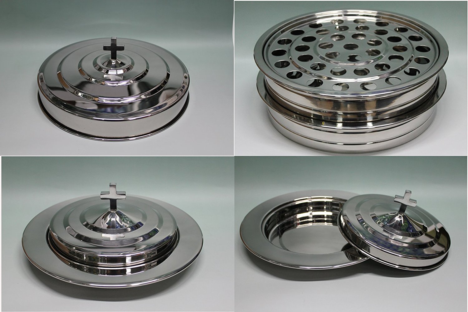 Silvertone--2 Stainless Steel Communion Trays with 1 lid and 2 Bread Tray Set