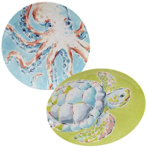 certified international deep sea 2 pc melamine platter serving set, multicolor