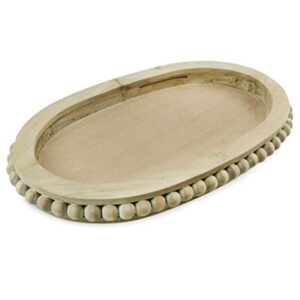 AuldHome Rustic Beaded Wood Tray Set (Set of 2); Farmhouse Distressed Oval Wooden Tray Set